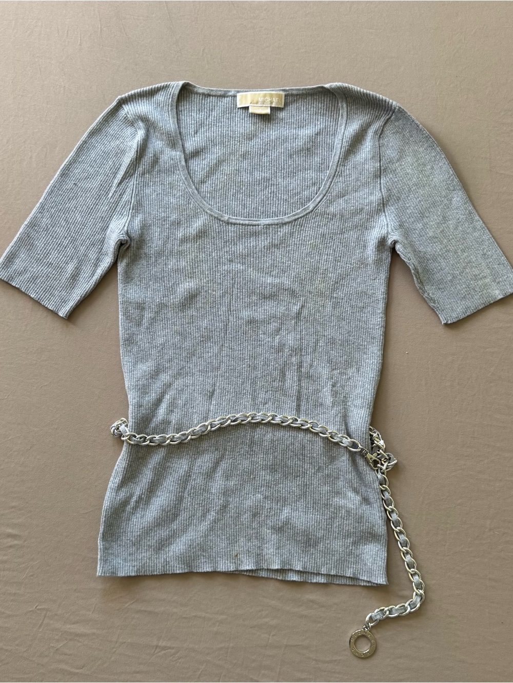 Y2K Era Michael Kors Rib Knit Chain Belt Scoop Neck Top